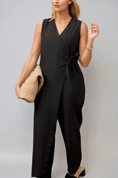 V Neck Zip-up Strappy Jumpsuits