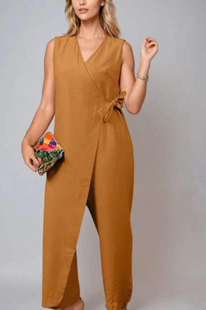V Neck Zip-up Strappy Jumpsuits