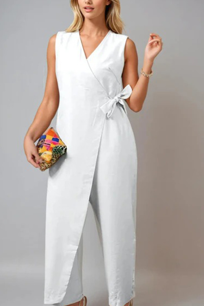 V Neck Zip-up Strappy Jumpsuits