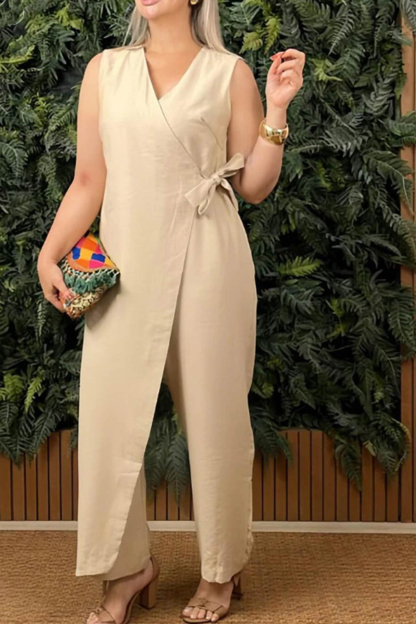 V Neck Zip-up Strappy Jumpsuits