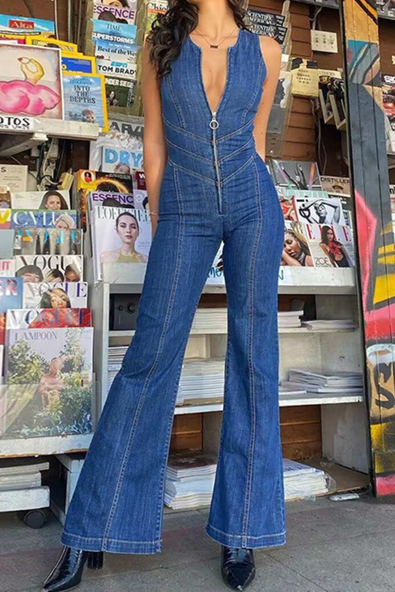 Blue denim jumpsuits online