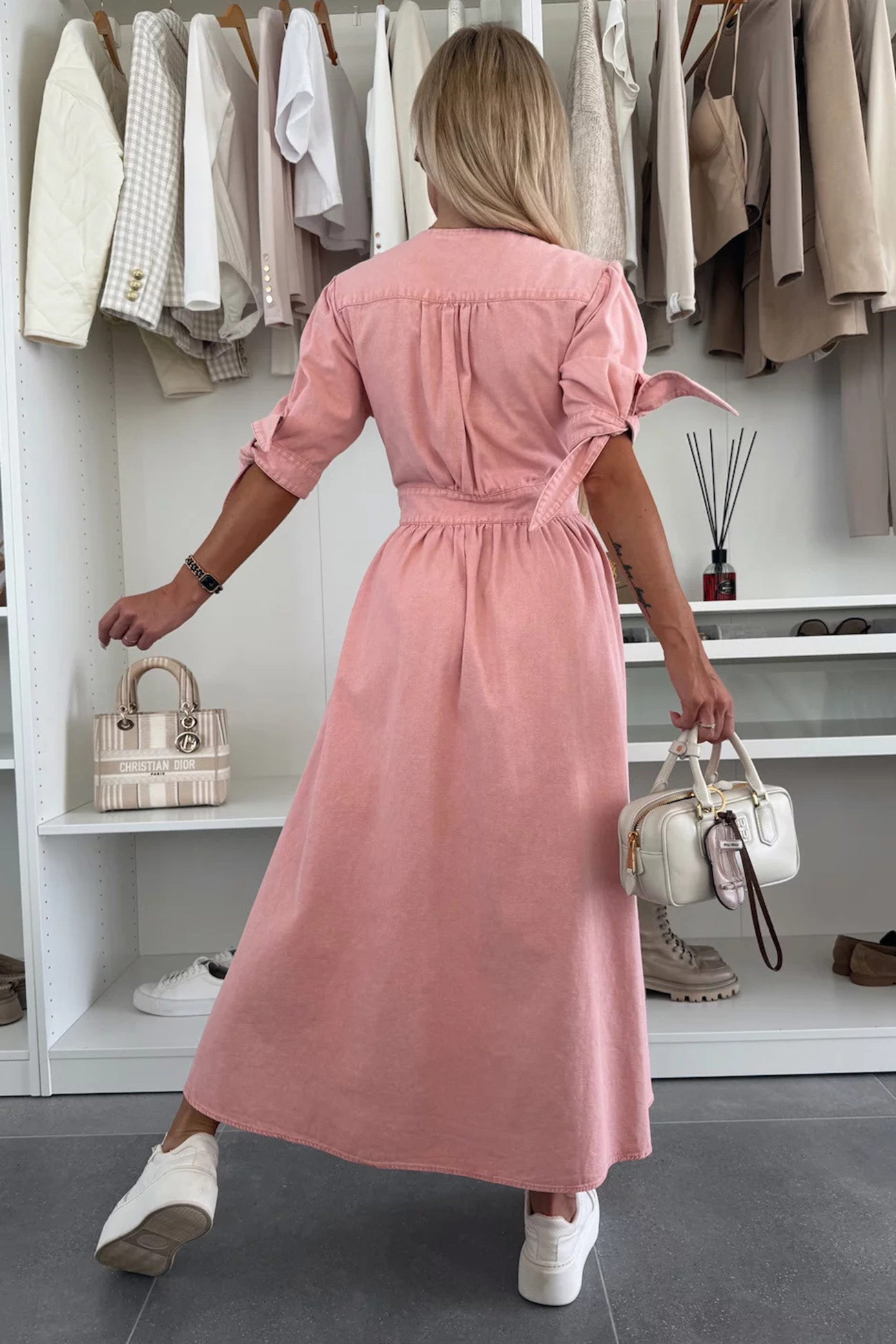 V-neck Single-breasted Denim Dress