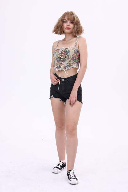 Vintage-print Crochet Corset Tube Top