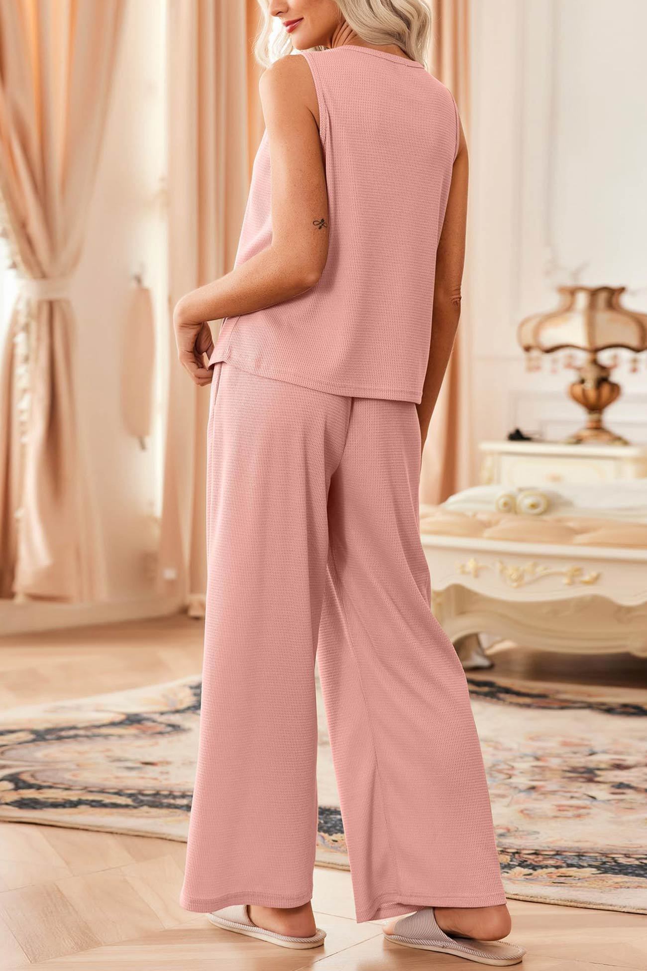 Waffle Tank Top Two-piece Pants Set