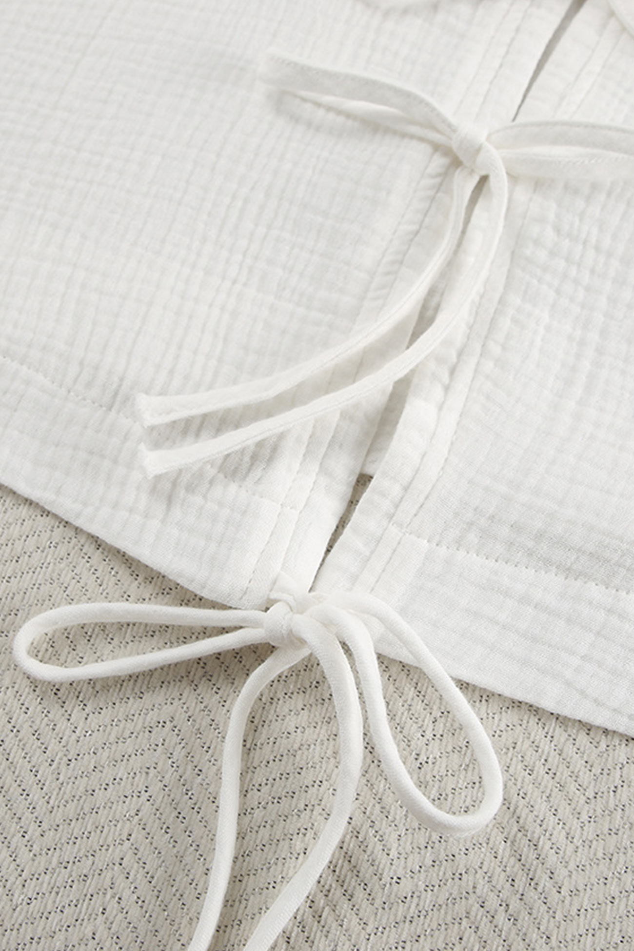 White Cotton Tie-up Shirt Long Pants Set