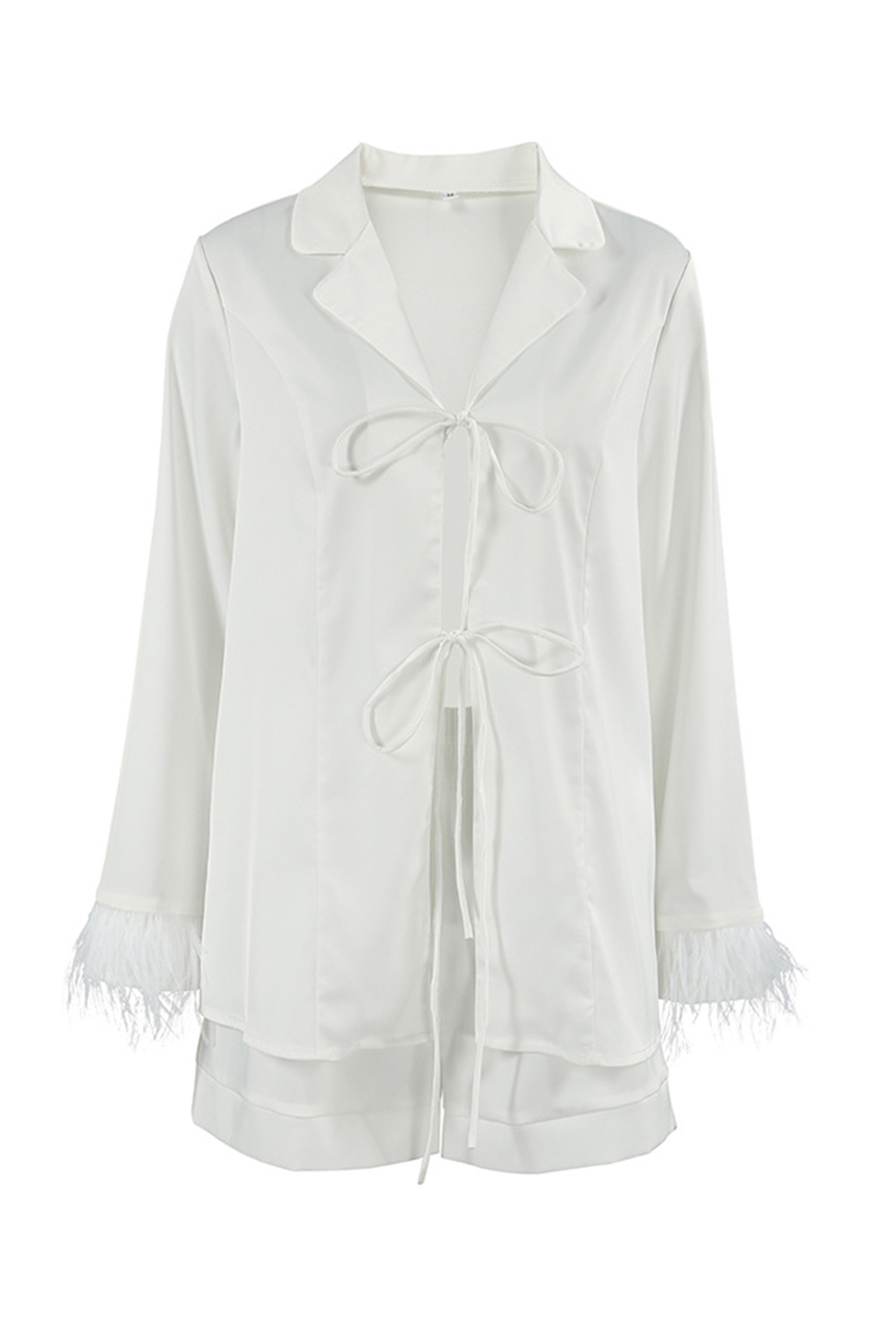 White Fuzzy Tie-up Shirt Shorts Set