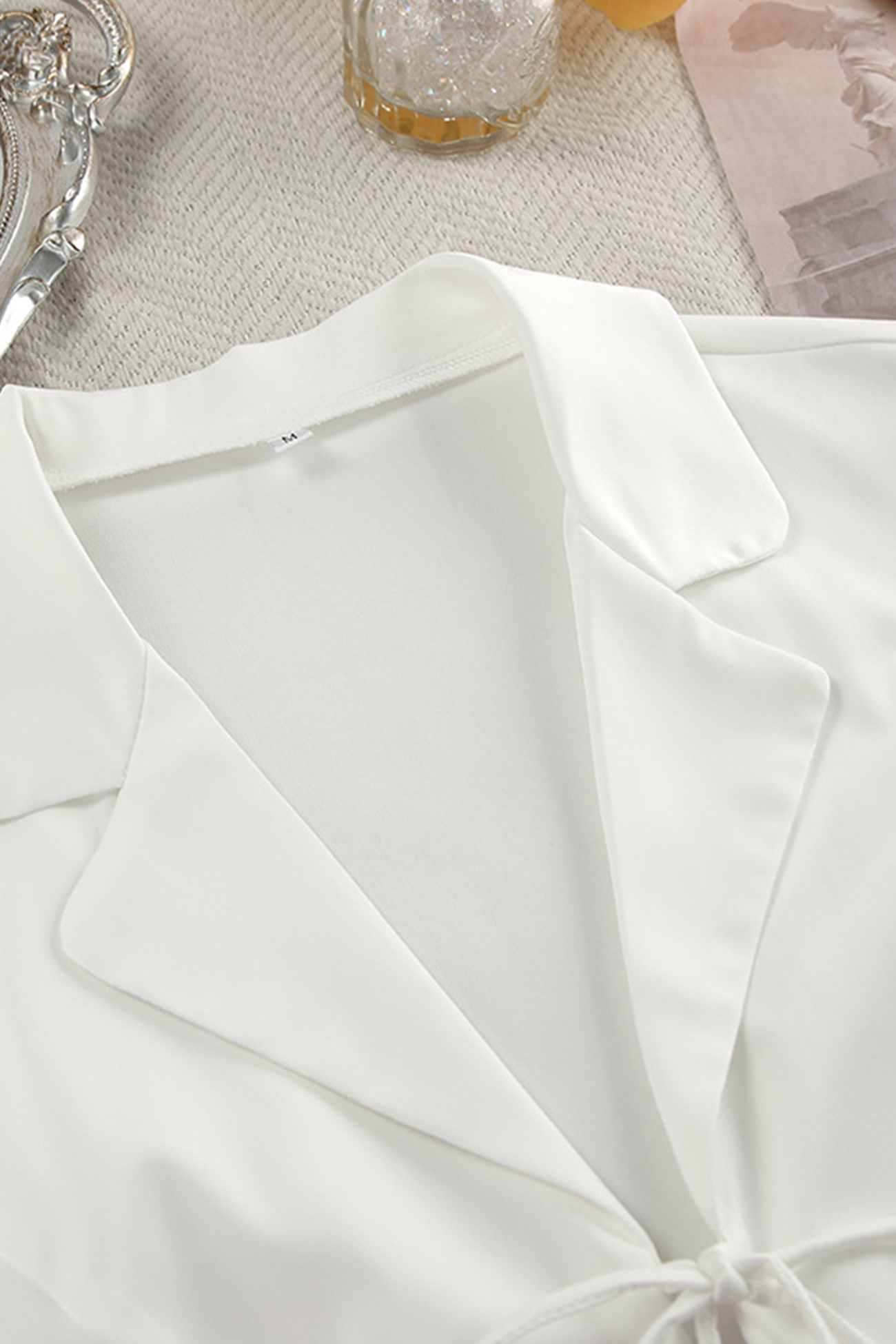 White Fuzzy Tie-up Shirt Shorts Set