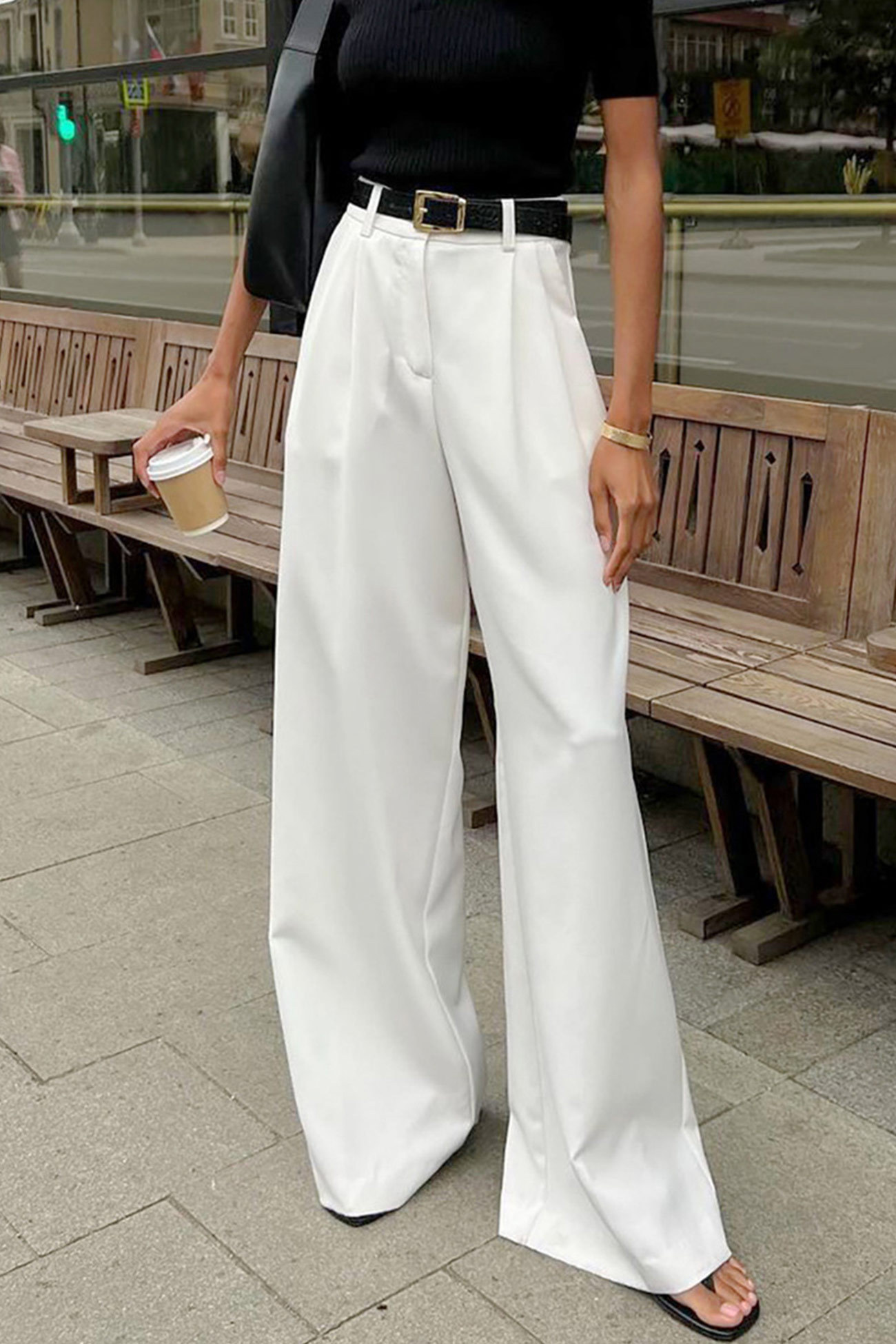 White High-rise Wide Leg Long Pants