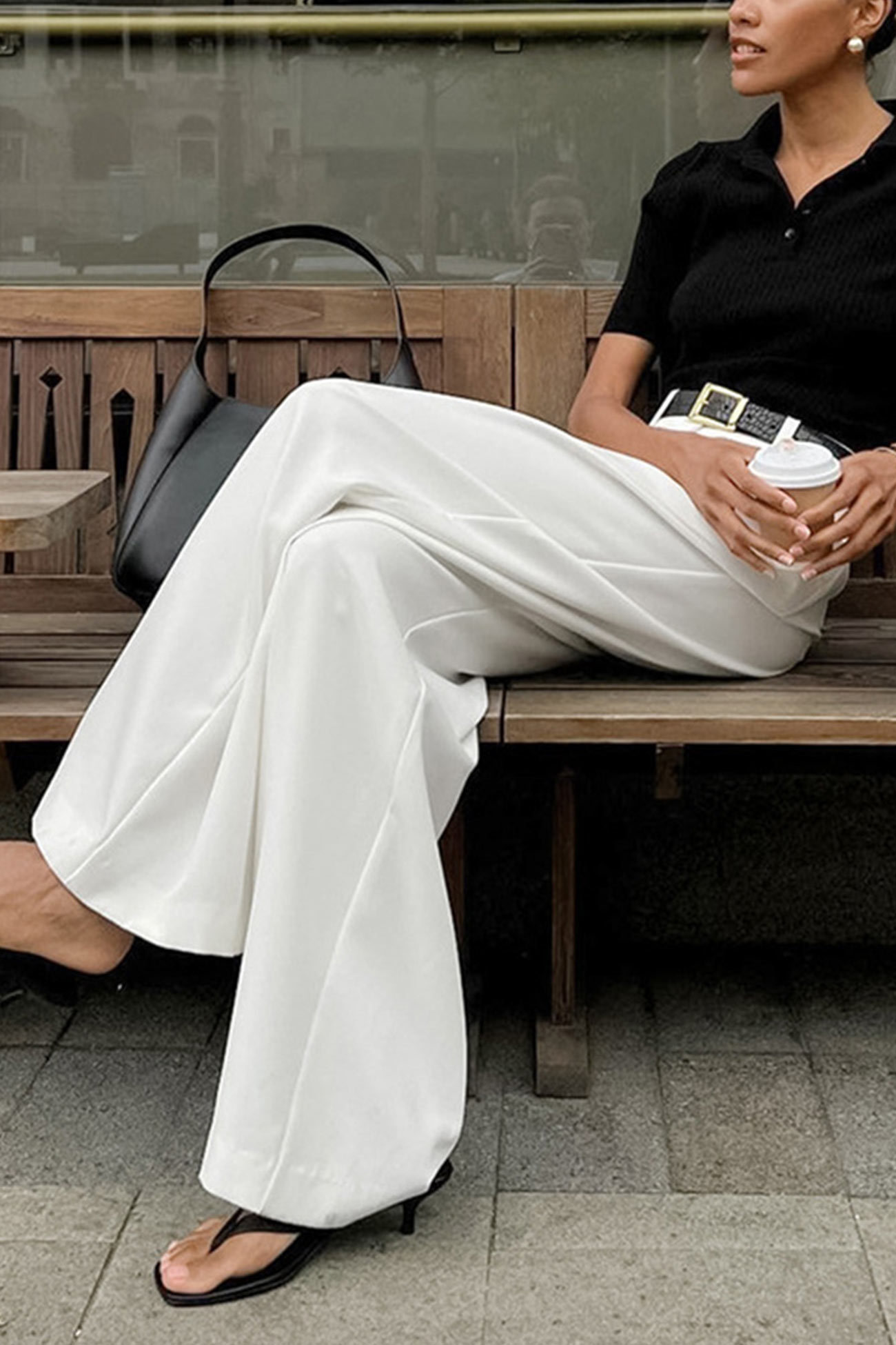 White High-rise Wide Leg Long Pants