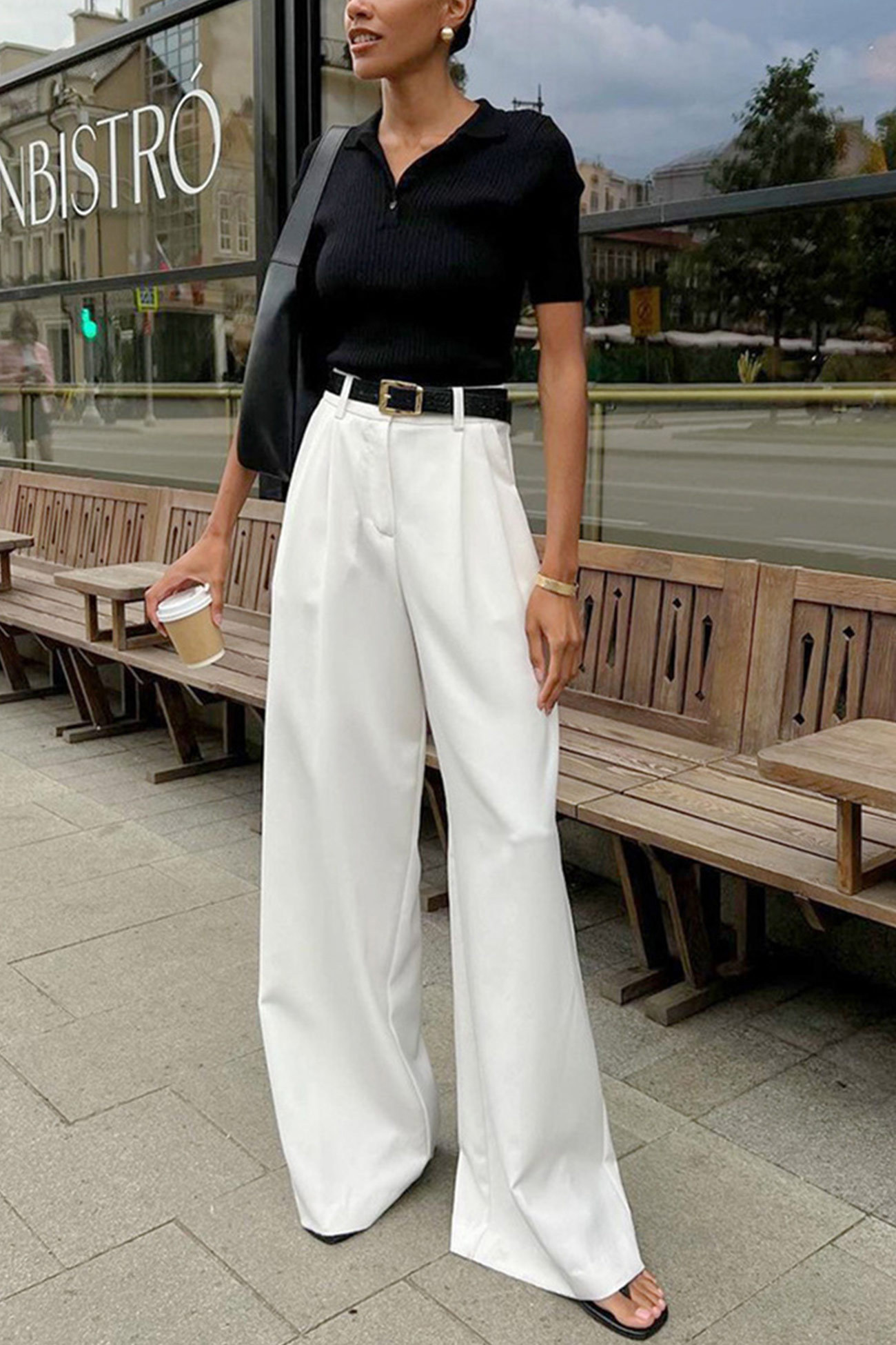 White High-rise Wide Leg Long Pants