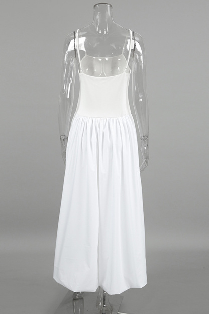 White Waisted Ballon Midi Dress
