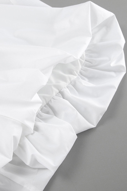 White Waisted Ballon Midi Dress