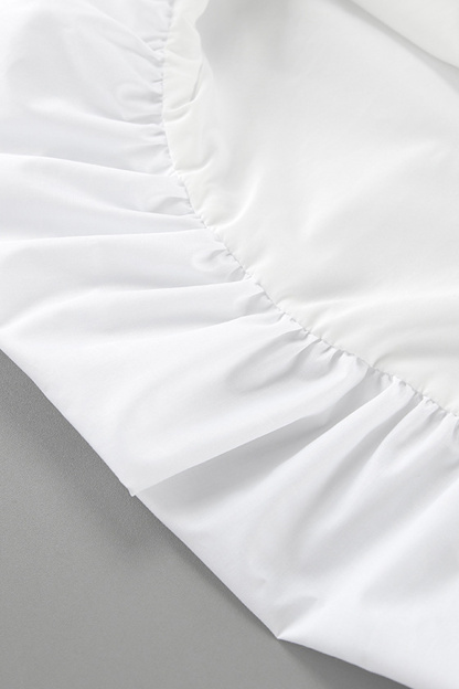 White Waisted Ballon Midi Dress