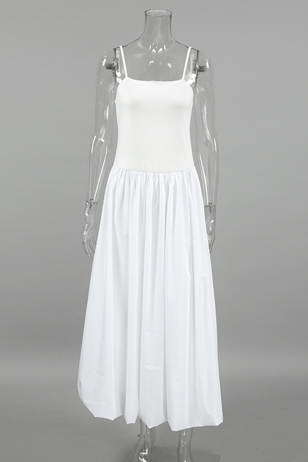 White Waisted Ballon Midi Dress
