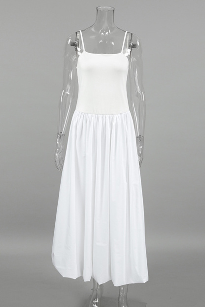 White Waisted Ballon Midi Dress
