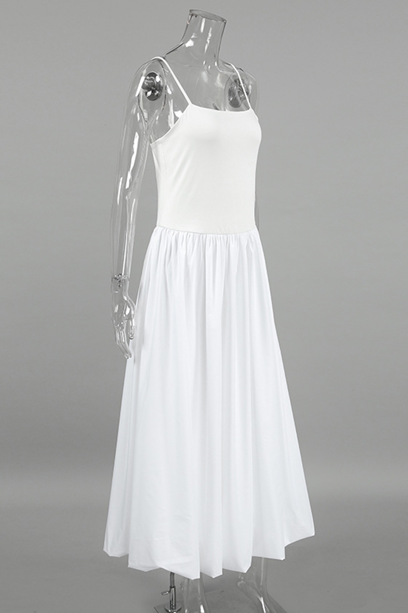 White Waisted Ballon Midi Dress