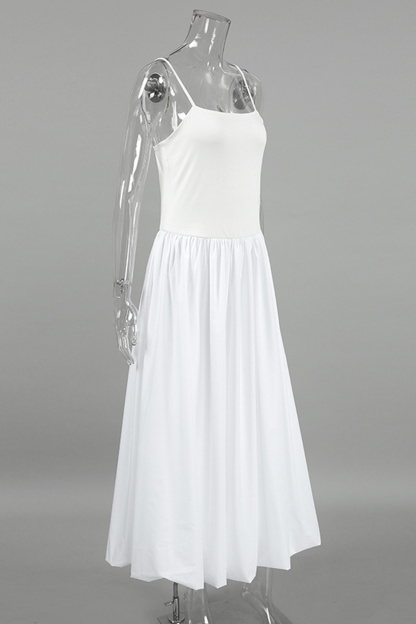 White Waisted Ballon Midi Dress