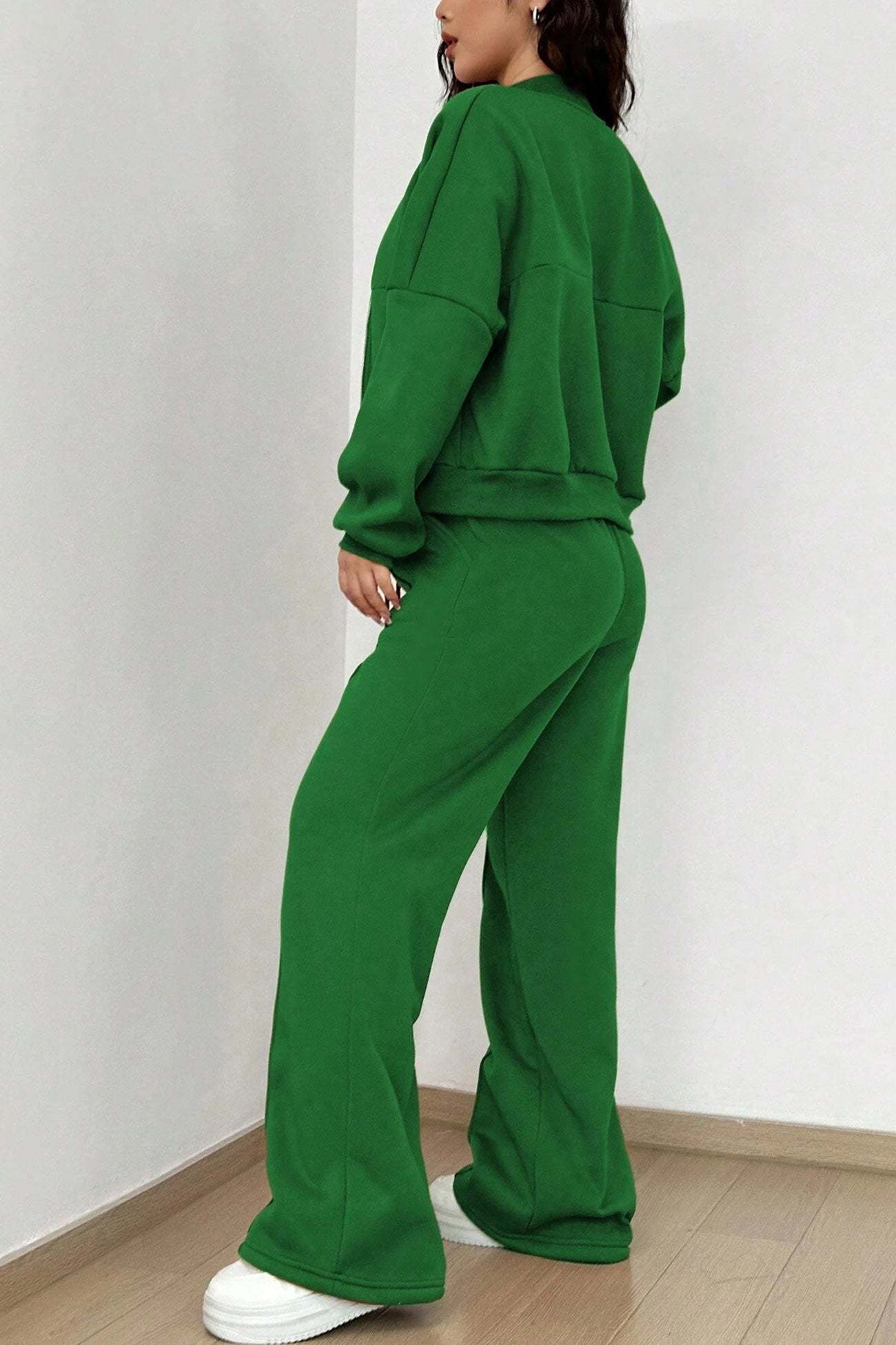 Zip-up Collarless Cardigan Sweatpants Set