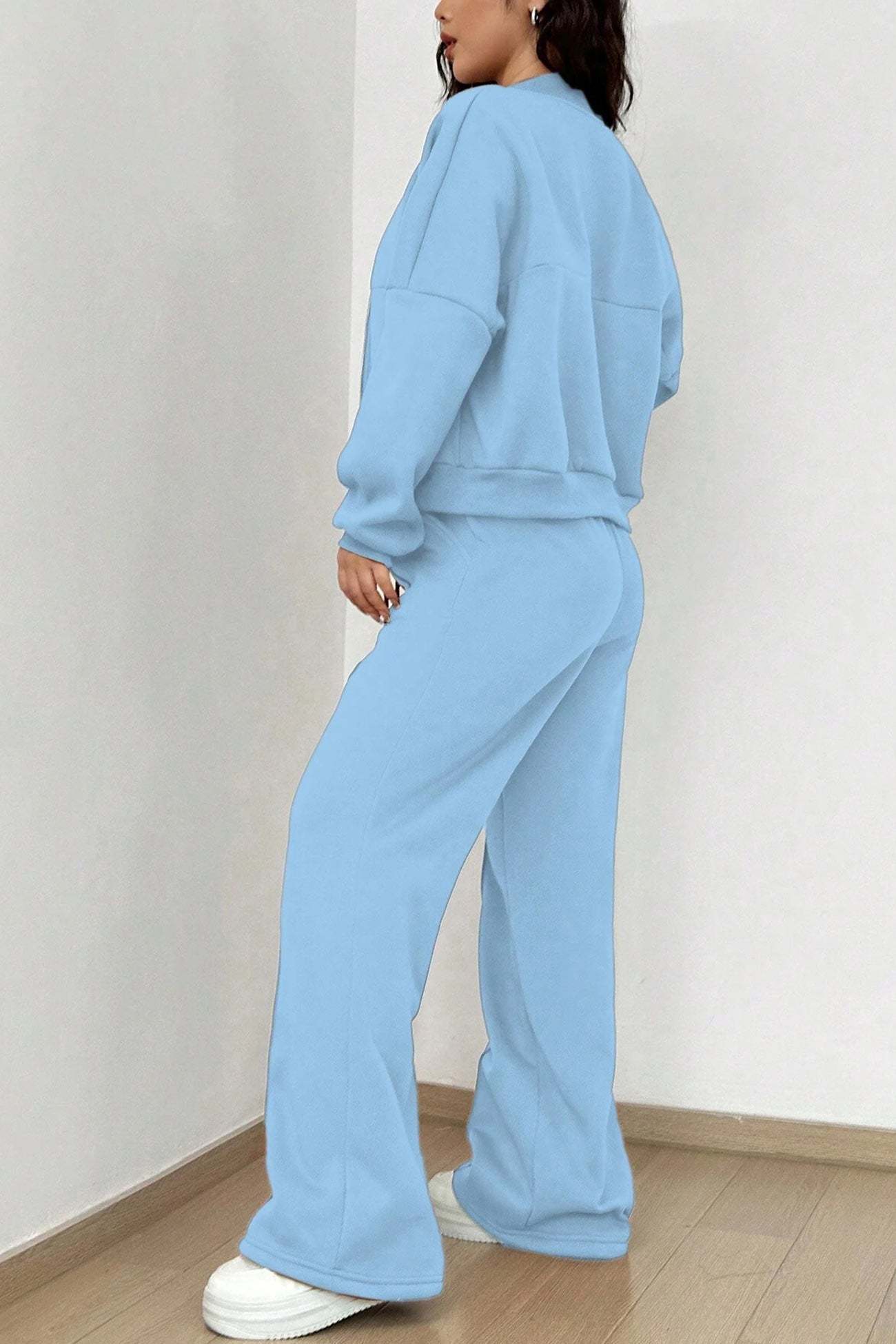 Zip-up Collarless Cardigan Sweatpants Set
