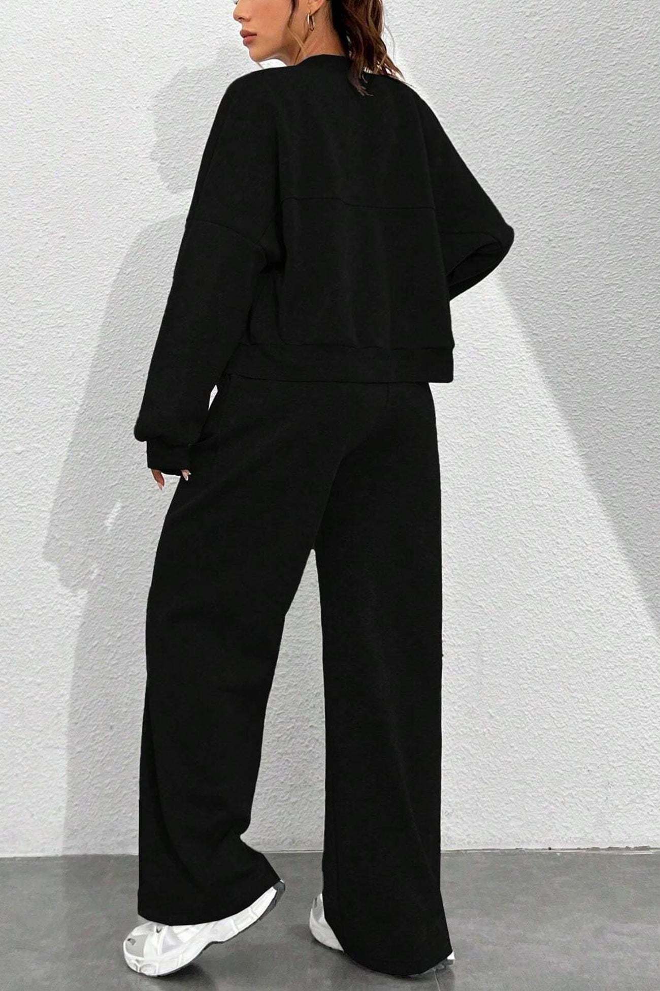 Zip-up Collarless Cardigan Sweatpants Set