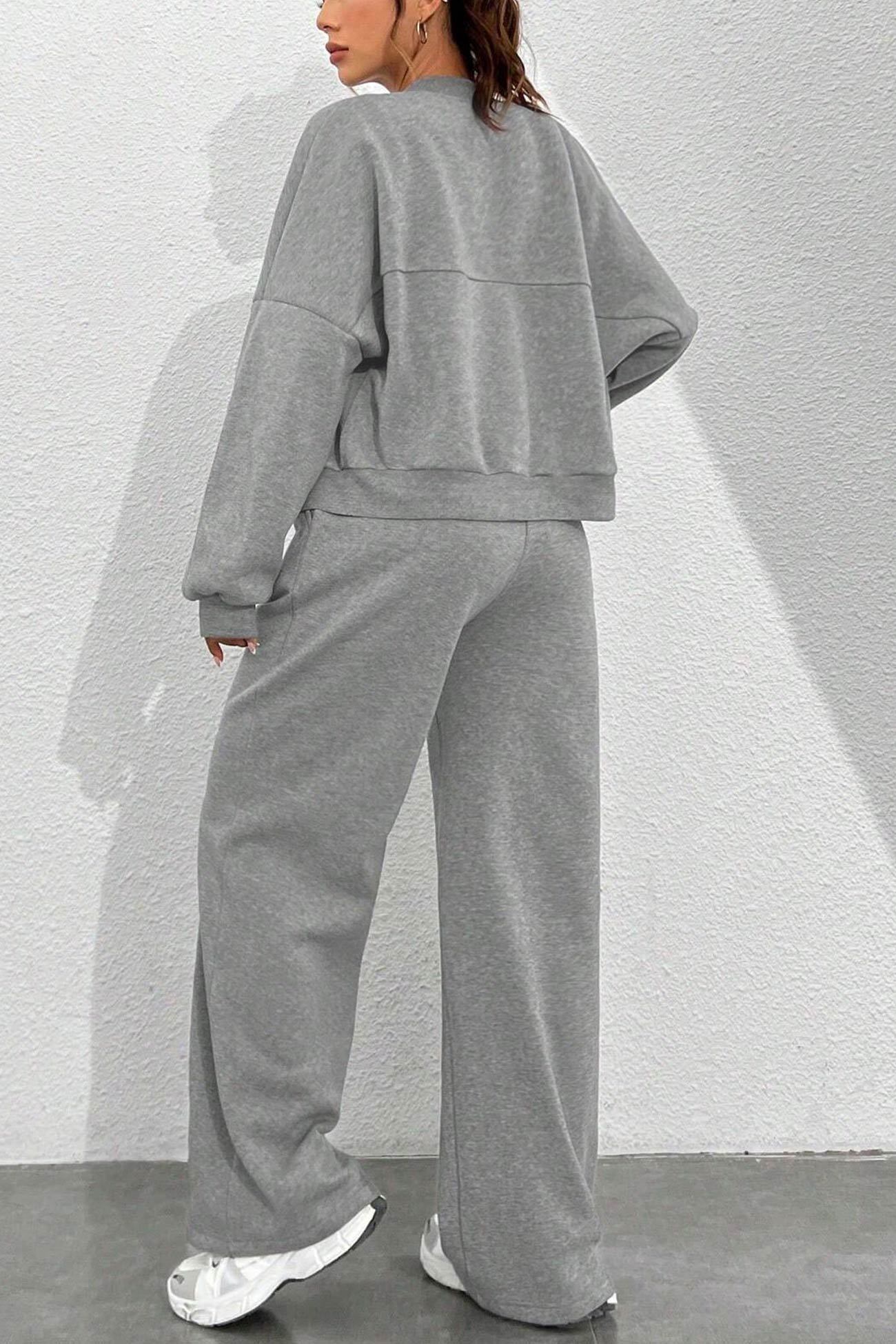 Zip-up Collarless Cardigan Sweatpants Set