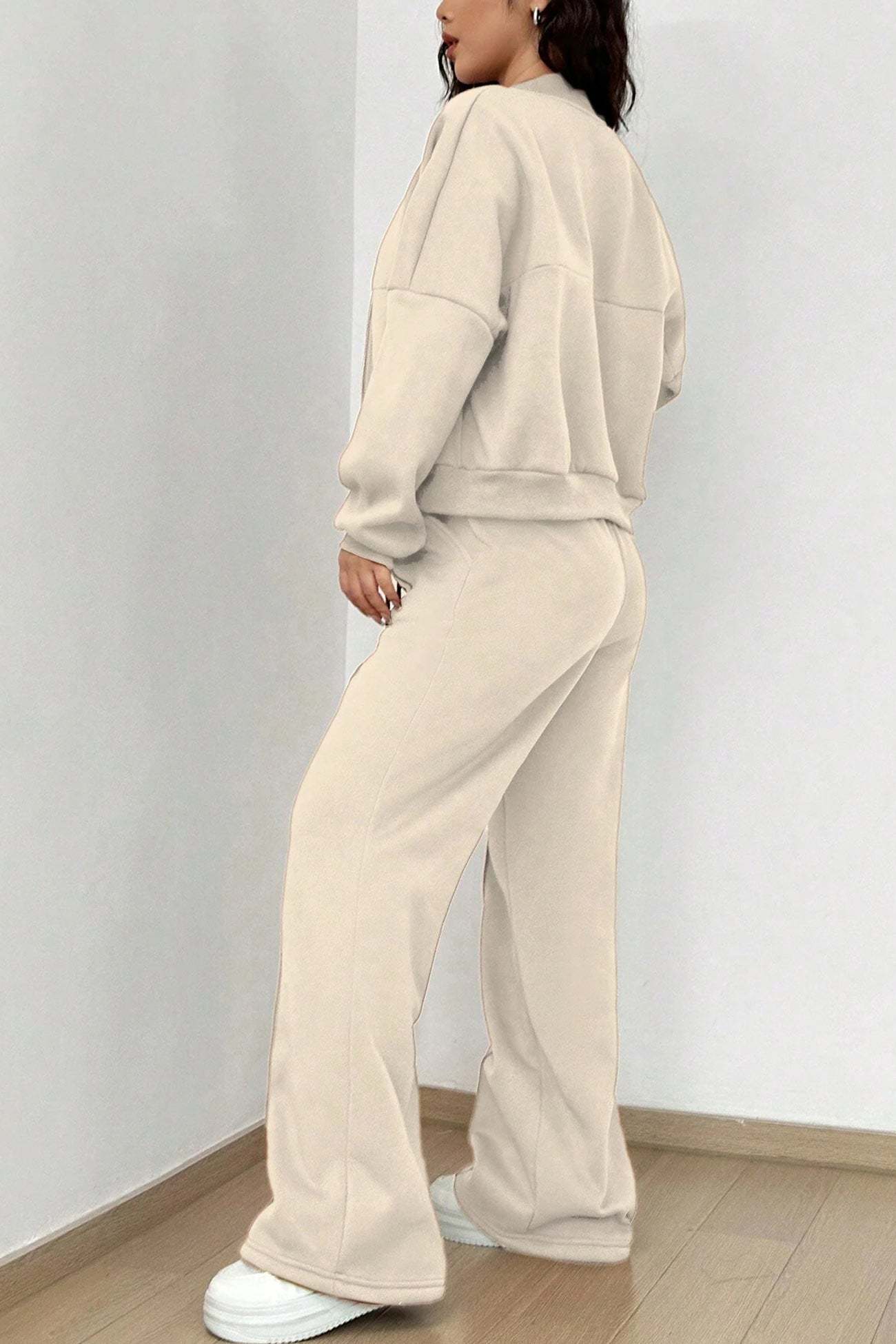 Zip-up Collarless Cardigan Sweatpants Set
