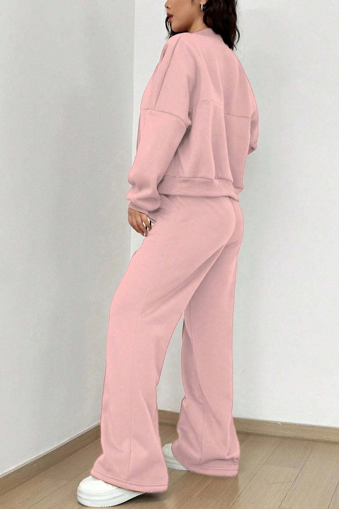 Zip-up Collarless Cardigan Sweatpants Set