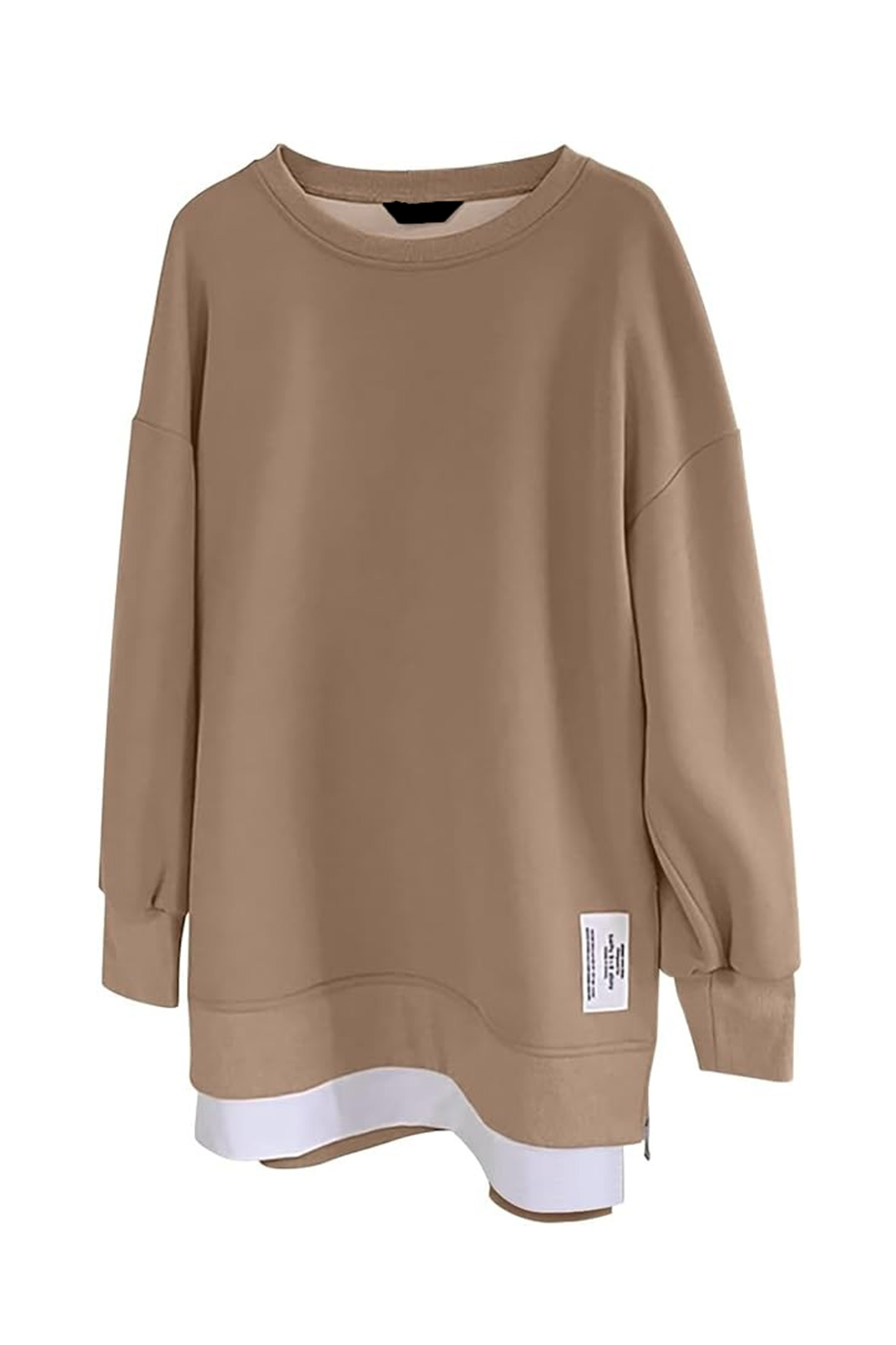Zip-up Slit Hem Fake Two-piece Sweatshirt