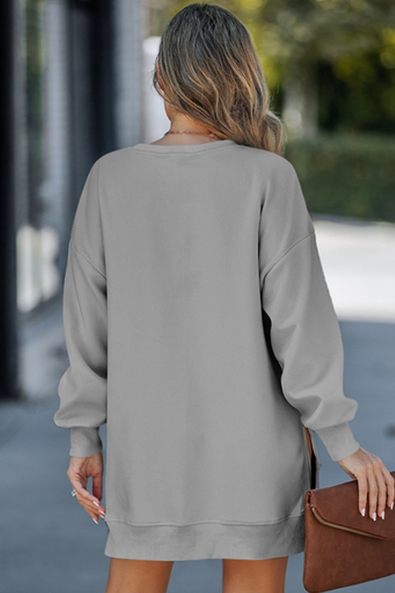 Zip-up Slit Hem Fake Two-piece Sweatshirt