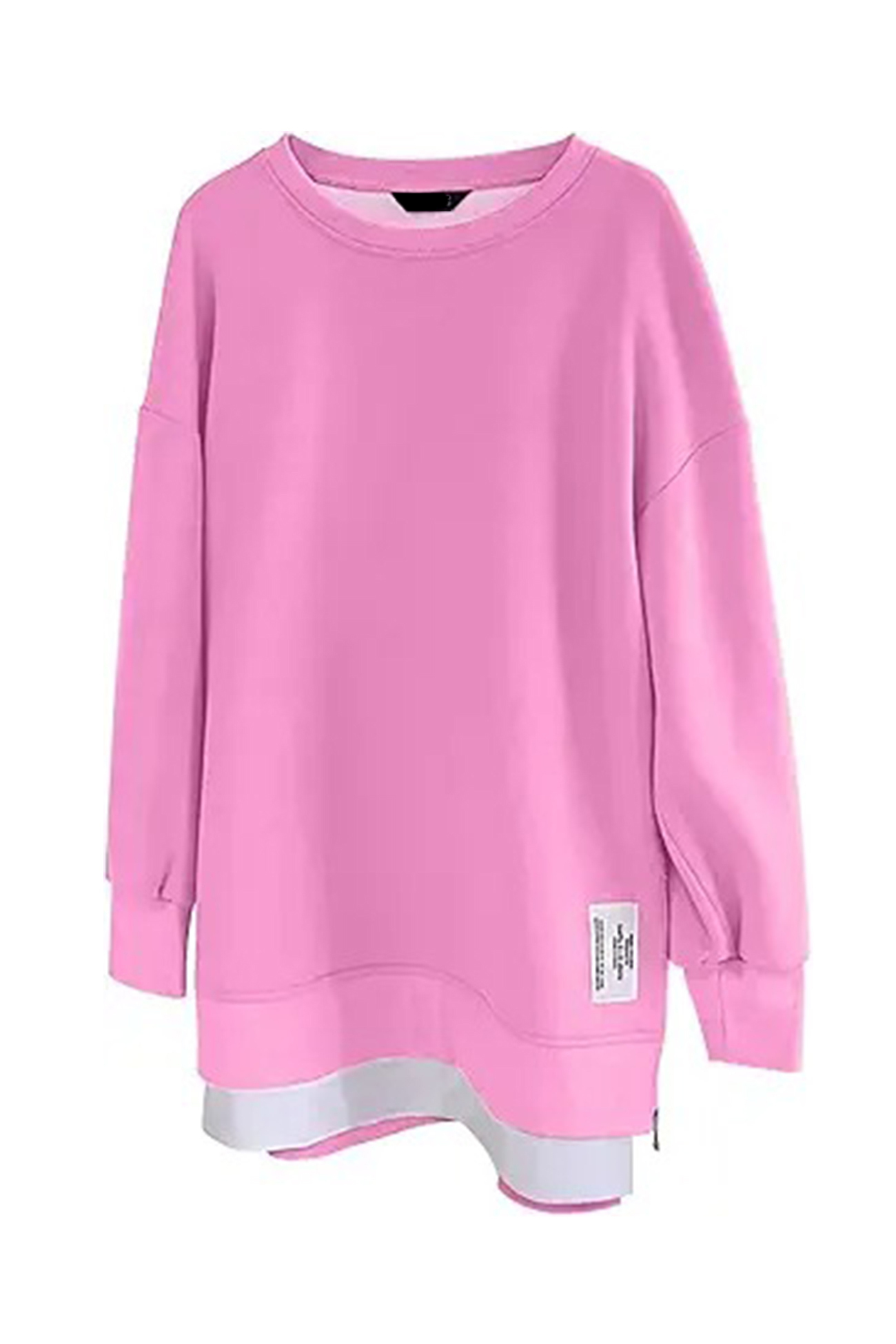 Zip-up Slit Hem Fake Two-piece Sweatshirt