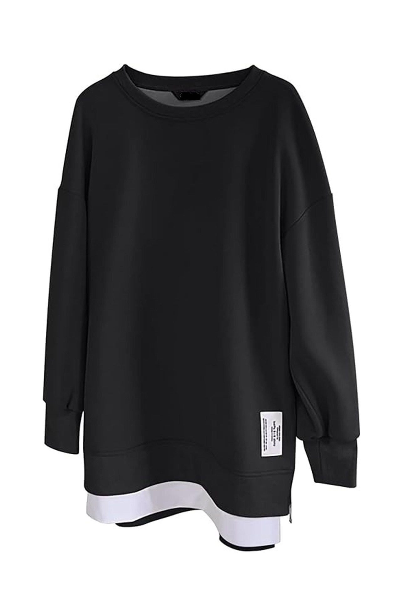 Zip-up Slit Hem Fake Two-piece Sweatshirt