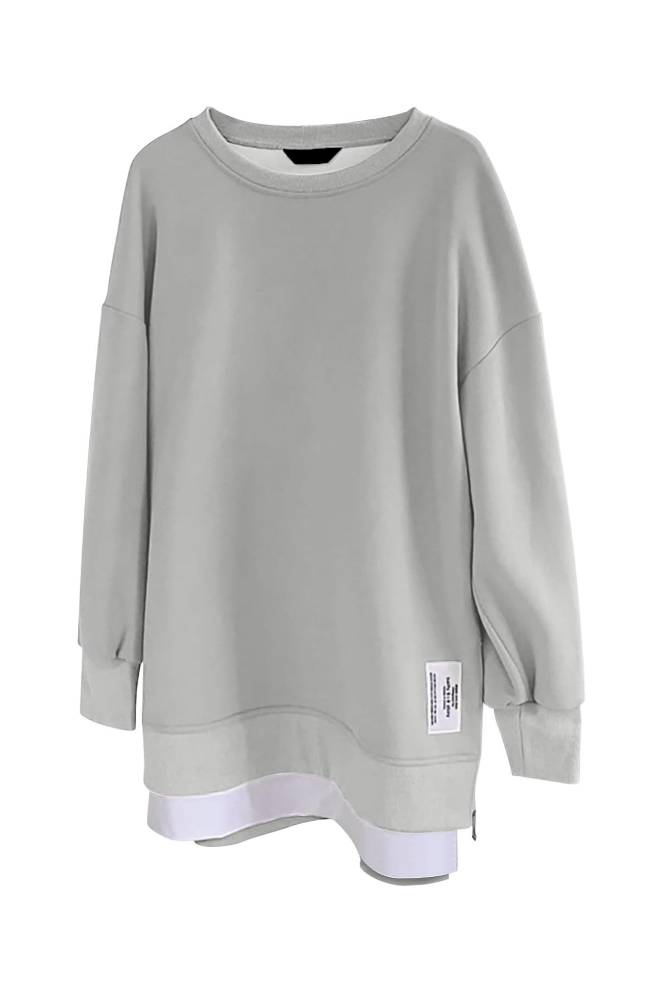 Zip-up Slit Hem Fake Two-piece Sweatshirt