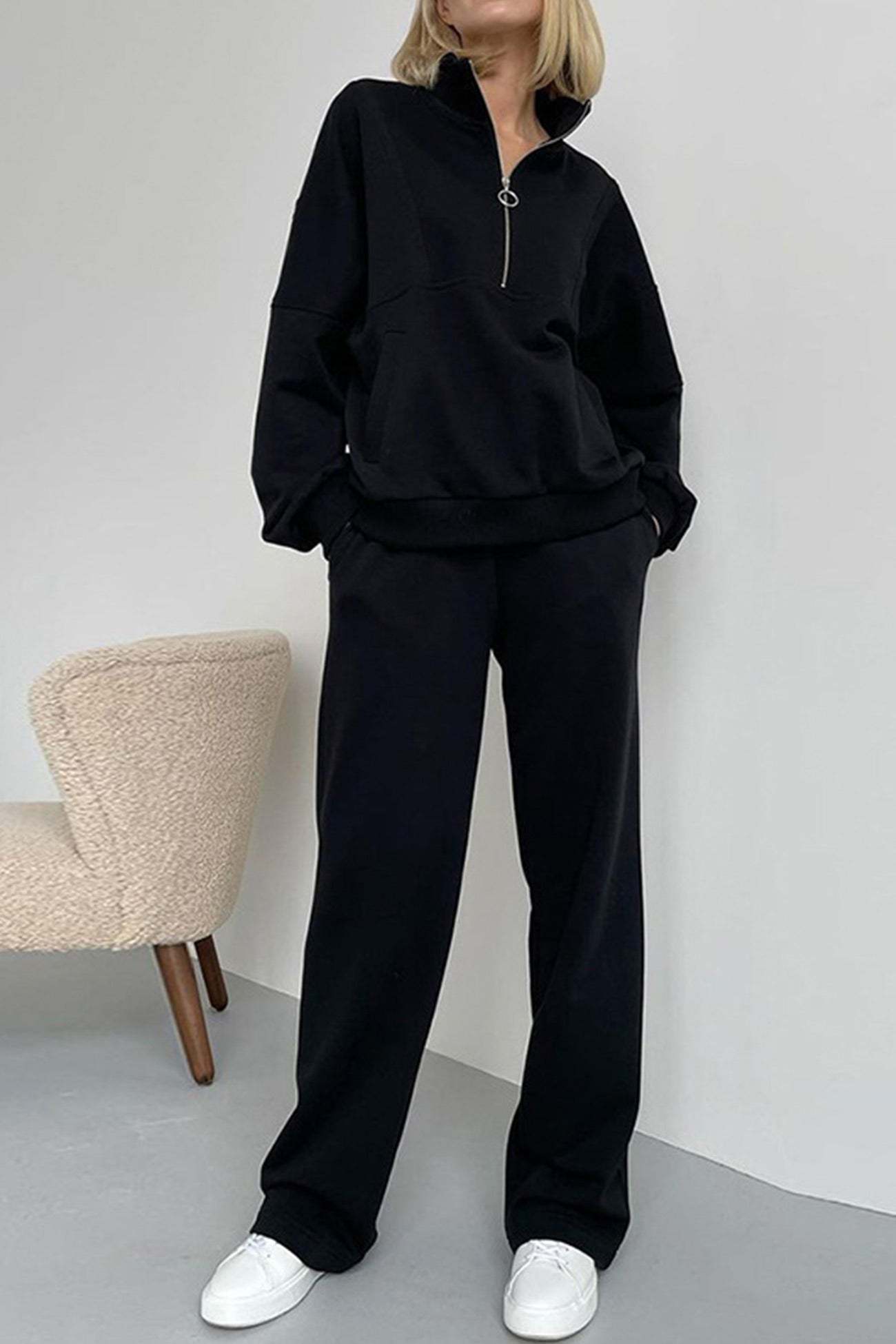 Zip-up Stand Neck Sweatshirt Suits