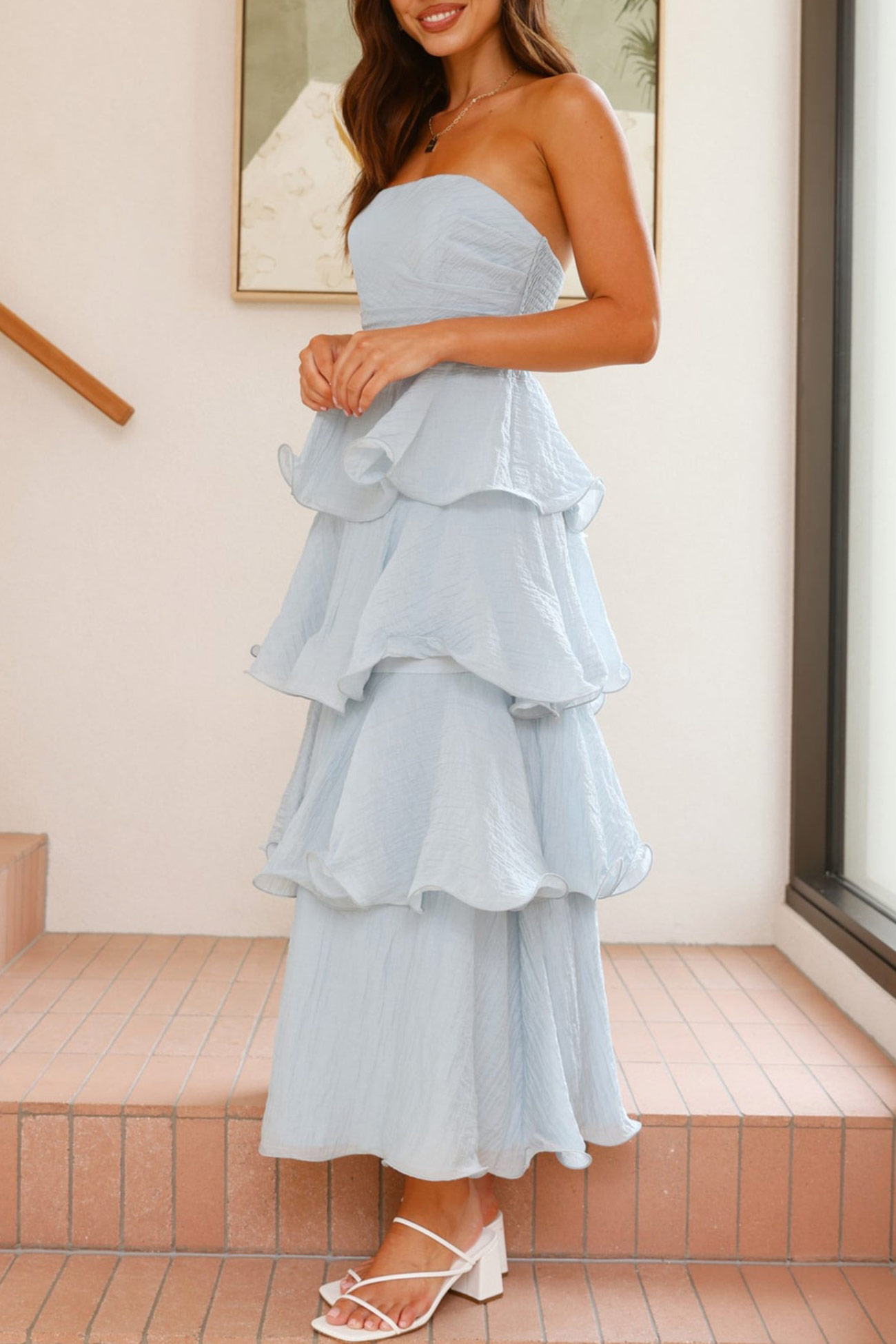Strapless Sweet Chiffon Tiered Dress