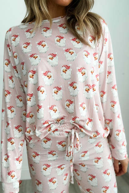 Pink Santa Claus Print Two Piece Lounge Set