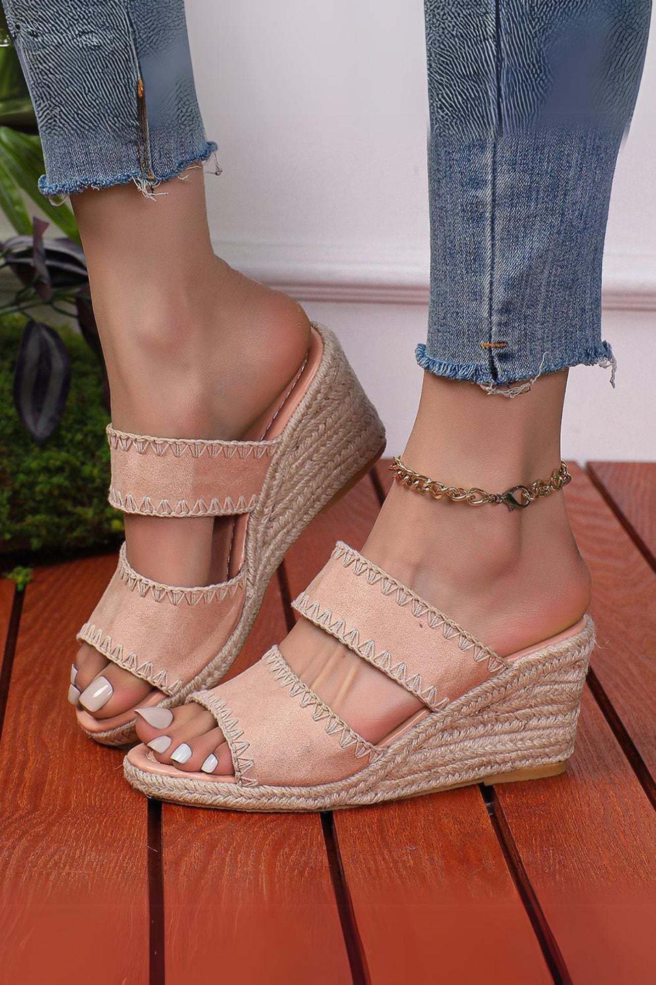 Stitched Braided Wedge Sandals