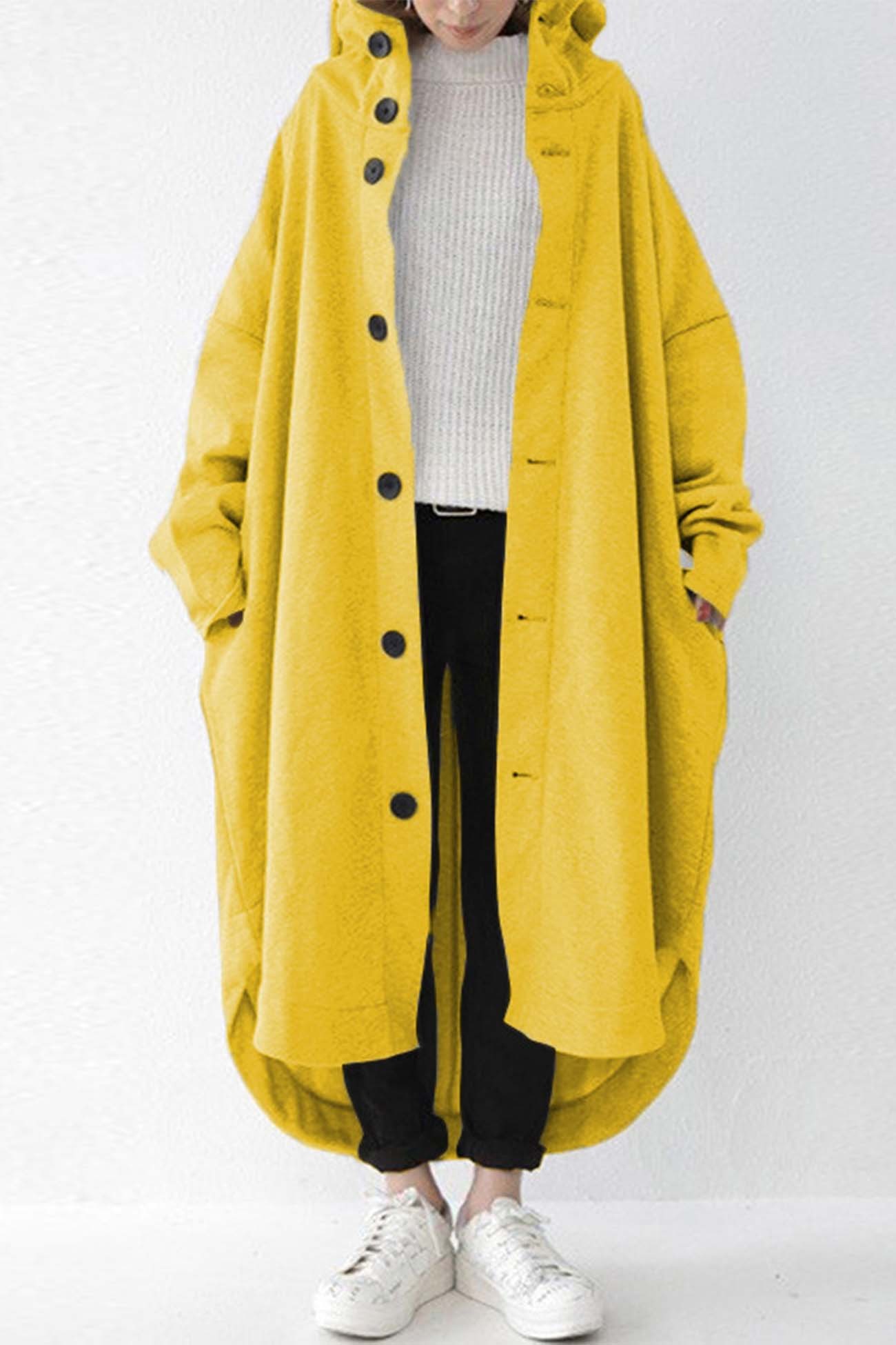 Hooded Pocket Button-up Coat