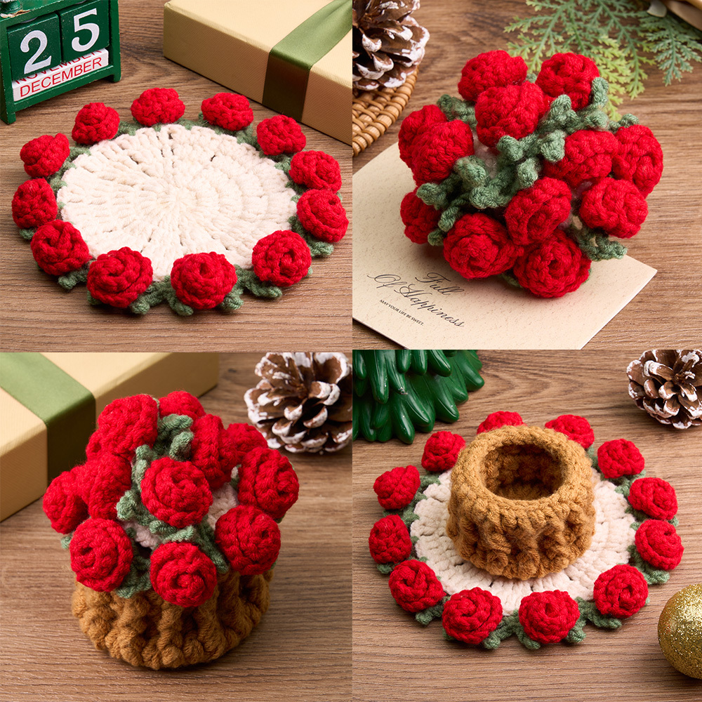 Mother's Gifts Handmade Crochet Rose Bouquet Coaster Set Transformable Floral Coaster & Home Decor Unique Eco-Friendly Gift