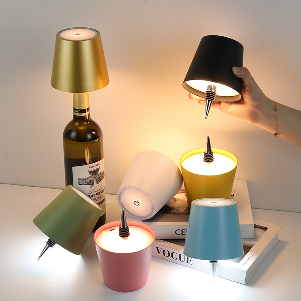 Kabellose, Wiederaufladbare Weinflaschenlampe Mit Usb-anschluss, Flaschenverschluss-lampenschirm, Modernes Minimalistisches Design, Touch-steuerung, Dimmbar - namenecklacede