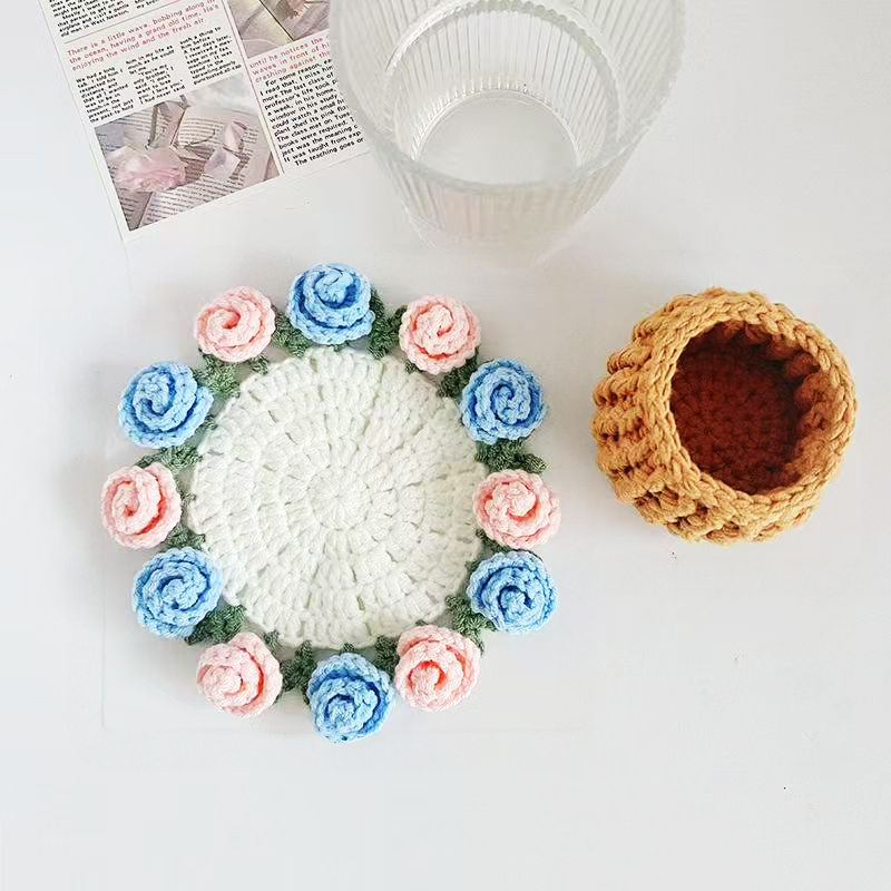 Mother's Day Gifts Handmade Crochet Rose Bouquet Coaster Set Transformable Floral Coaster & Home Decor Unique Eco-Friendly Gift