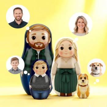 Personalisiertes Porträt Im Stil Einer Matrjoschka, Individuelles Familienporträt Im Cartoon-stil, Geschenkidee, Weihnachtsgeschenk - namenecklacede