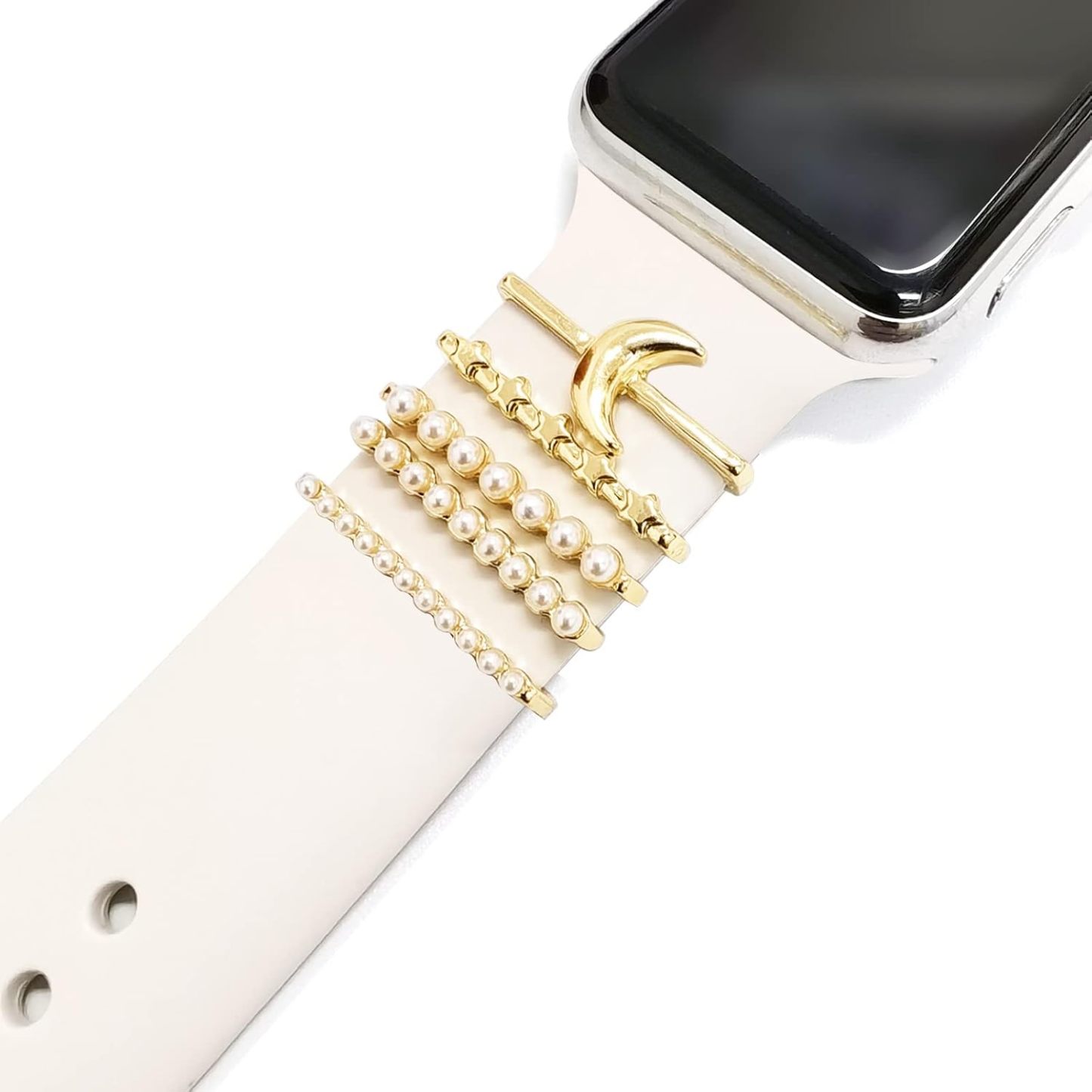 5 Stück Charms Für Apple Watch-armband, Diamant- Und Metallschmuck, Dekorativer Ring, Silikonarmband, Zubehör - namenecklacede