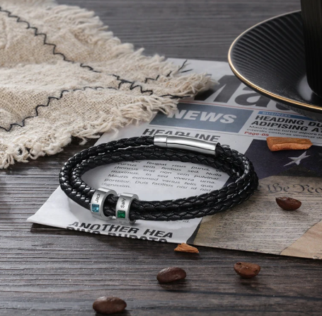 Personalisiertes Perlenarmband Mit 1–4 Namen Und Geburtsstein, Namensarmband Für Kinder, Lederarmband Für Herren, Valentinstagsgeschenke Für Ihn - namenecklacede