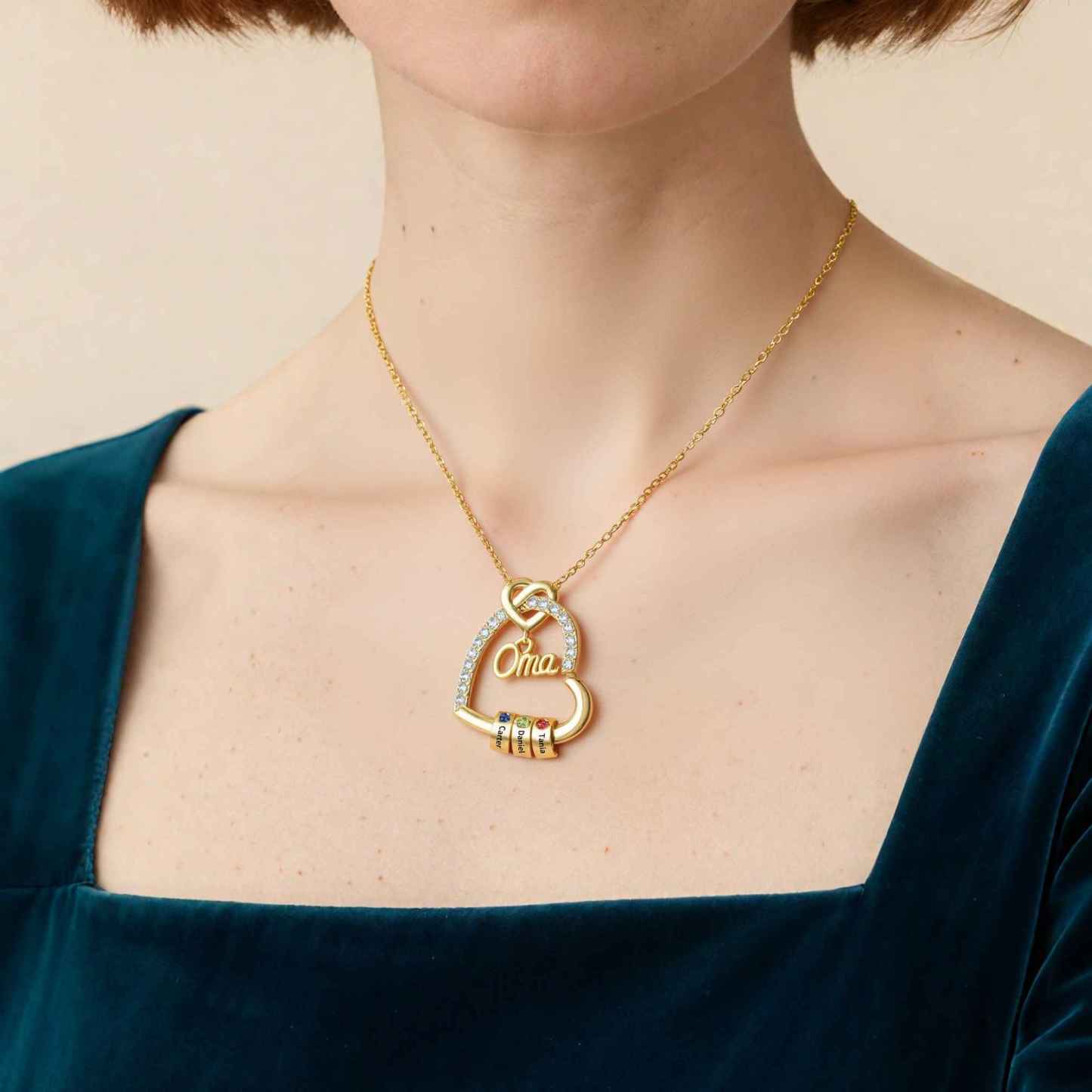 Personalisierte Herzkette Für Mama – Schmuck Mit Familiennamen Und Geburtsstein - namenecklacede