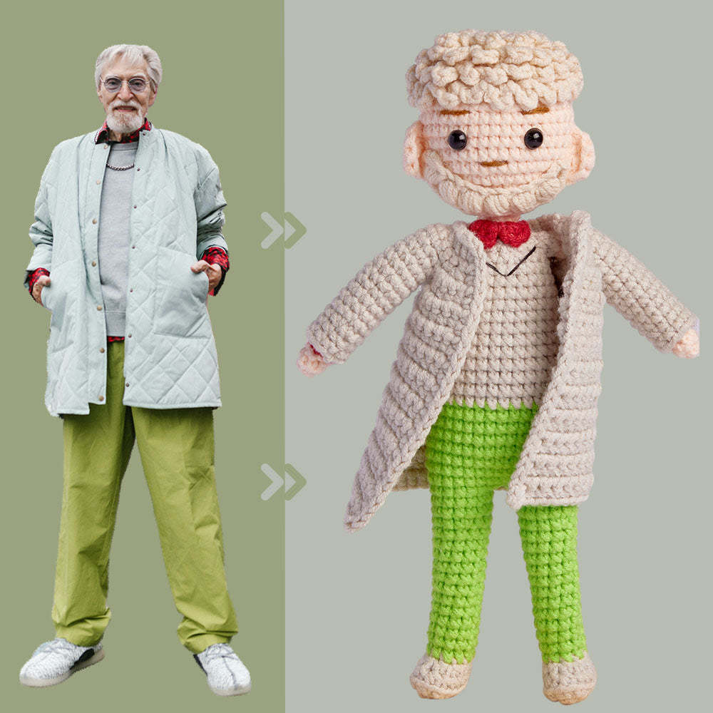 Benutzerdefinierte Häkelpuppe, Personalisierte Geschenke, Handgewebte Mini-look-alike-puppen – Mode-opa-puppe - ihrenamenskettede