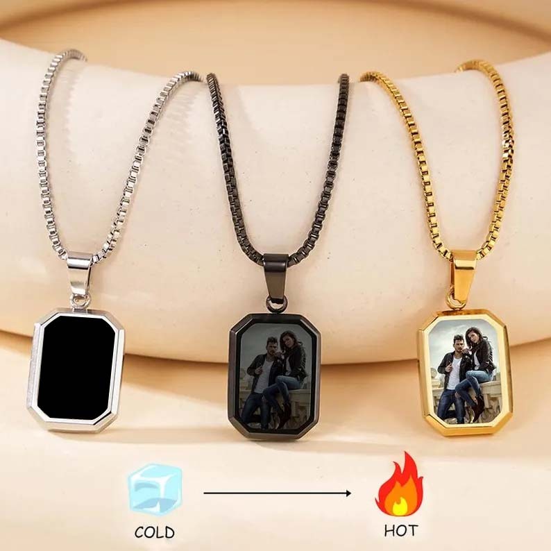 Vatertagsgeschenke Personalisierte Foto-halskette Mit Verstecktem Herzen Und Magischer Magie, Personalisierte Halskette Mit Kalt Verborgenem Foto, Halskette Mit Wärmeenthüllung, Bild-halskette, Geschenke Für Ihn - namenecklacede