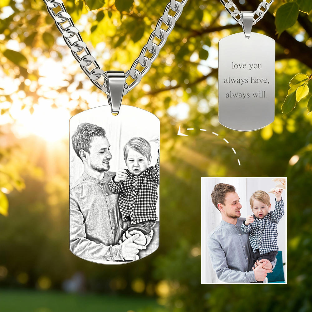 Personalisierte Foto-Halskette für Männer – Mit individueller Gravur, Perfektes Geschenk zum Vatertag