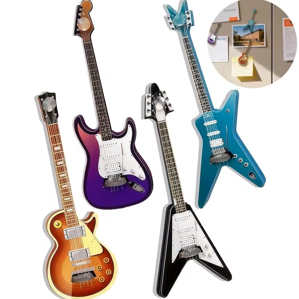 4er-set Niedliche Gitarren-kühlschrankmagnete, Musikinstrumente, Kühlschrankmagnete - namenecklacede