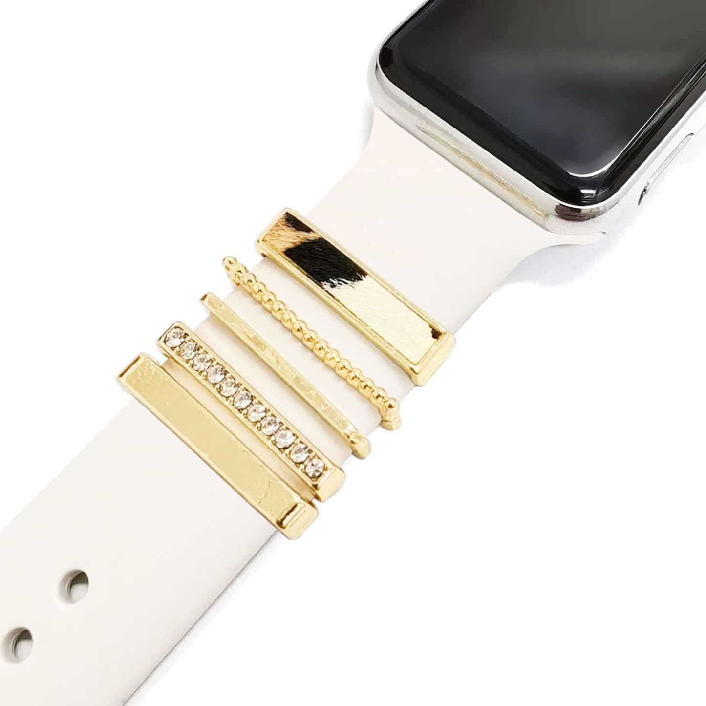 5 Stück Charms Für Apple Watch-armband, Diamant- Und Metallschmuck, Dekorativer Ring, Silikonarmband, Zubehör - namenecklacede