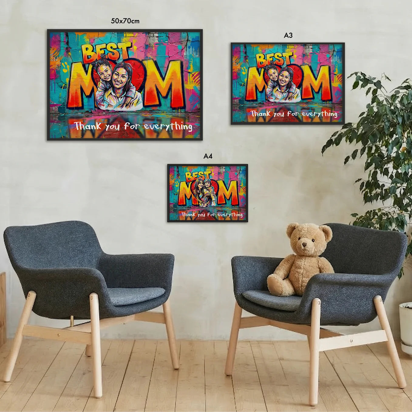 Personalisiertes Foto-graffiti-poster, Individuelle Foto-street-art-wanddekoration, Muttertagsgeschenk Für Mama - namenecklacede